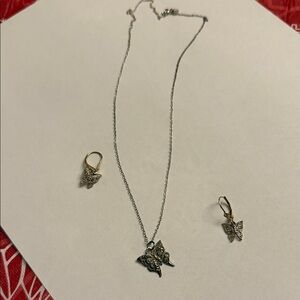 Elegant 925 Italy Gold  and 925 Italy Silver Butterfly Necklace and Earring Set